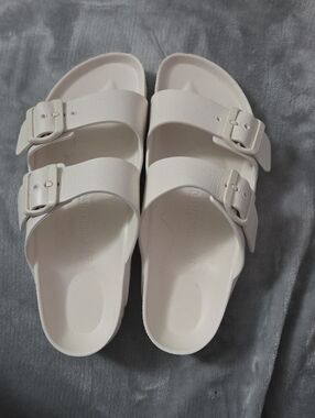 Birkenstock White Double-Buckle EVA Slide